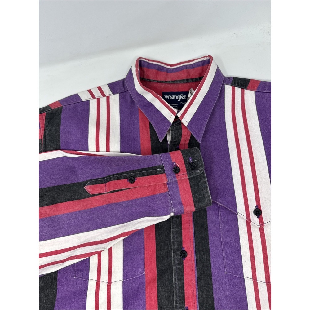 Wrangler Brushpopper Shirt 17.5 35 XL Caped Yoke Western Cowboy‎ Purple Striped